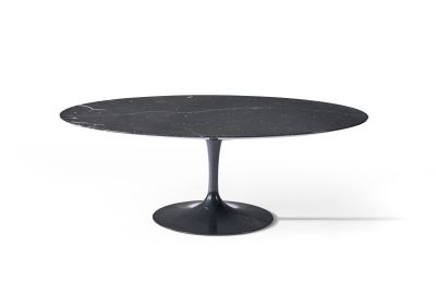 a black table with a marble top and a black base
