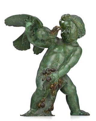 an image of a statue of a boy with a bird on his shoulder