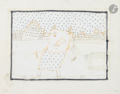 dessin représentant un homme marchant sous la pluie avec un parapluie