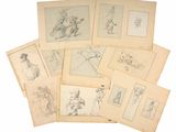 several drawings of a woman and a child are shown in a pile