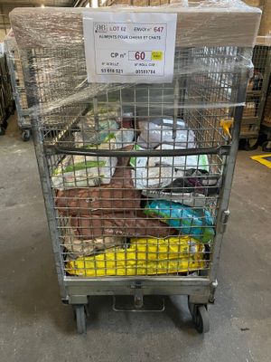 a cart with a lot of food inside of it