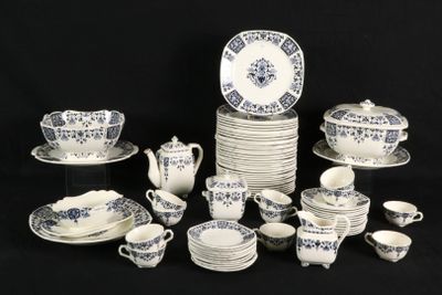 a lot of blue and white dishes and cups and saucers