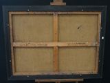 an old wooden easel with a piece of paper on top of it