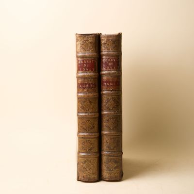 deux vieux livres posés l'un sur l'autre sur une surface blanche