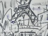 a drawing of a building with a clock tower on it