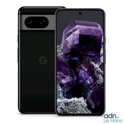 Le téléphone Google Pixel est présenté avec un cristal violet sur l'écran.