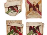 four pieces of cloth with a picture of an eagle on it