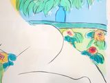 a picture of a drawing of a woman laying on a bed