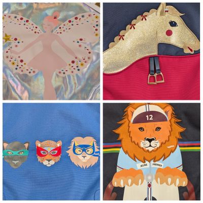 quatre images différentes représentant différents types de vêtements aux motifs variés
