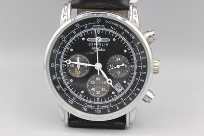 ZEPPELIN 100 jahre. Montre d’homme en acier sur bracelet cui…