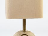 concrete table lamp with a beige shade on a white background