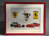 an image of a picture of a man with a ferrari and a ferrari racing car