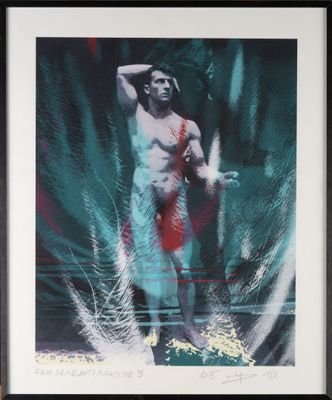 an image of a painting of a man standing in the water