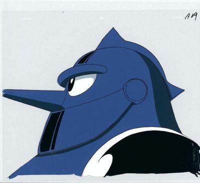 une image représentant un personnage de dessin animé bleu et blanc portant un casque