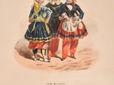 two men and a woman dressed in costumes of different colors