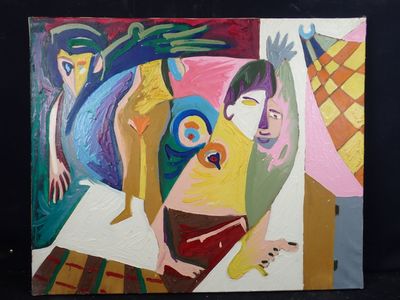 tableau représentant un tableau dans lequel figurent un homme et une femme dans une pièce