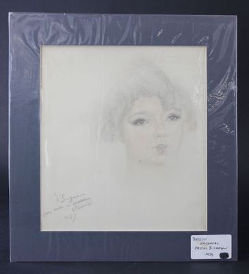 École française: "Portrait de jeune femme", dédicacé, signé …