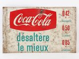 an old coca cola sign on a white background with a red and blue label