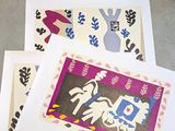 three cards with a picture of a man riding a horse and a woman riding a horse
