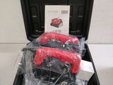 a black case with a red handle and a red handle