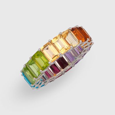 Charmanter Multicolor-Memoryring Weißgold, gest. 585. Linear…
