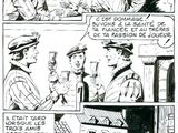 une bande dessinée en noir et blanc représentant un homme en uniforme en train de parler à un autre homme