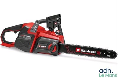 a red and black chainsaw on a white background