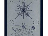 an image of a drawing of a man standing on a pole above a group of people