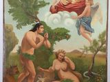 une image représentant un tableau où figurent deux hommes et une femme dans un champ