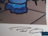 a drawing of a blue fire hydrant on a tile floor