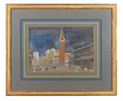 an image of a painting of a clock tower in a city