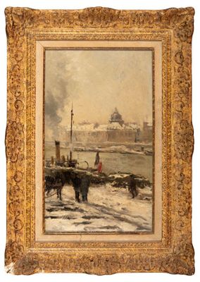an image of a painting of a man on a horse drawn carriage
