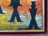 a picture of a painting of a group of people on the beach