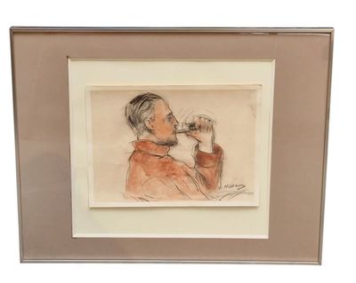 an image of a drawing of a man drinking from a glass