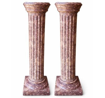Paire de colonnes cannelées en marbre rose, XIXe s.