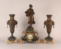 Garniture de cheminée en régule et placage de marbre décor d…