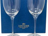 pair of clear wine glasses in a blue gift box