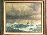 an image of a painting of a sailboat in a stormy sea