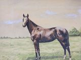 a painting of a horse standing in a field