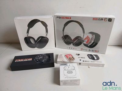 two boxes of headphones sitting on top of a table next to each other