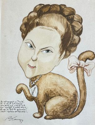 drawing of a woman with a cat in her lap