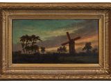 un tableau représentant une croix dans un champ, avec des arbres en arrière-plan