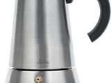 une image représentant une cafetière en acier inoxydable sur fond blanc
