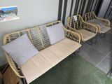 three chairs that are sitting next to each other on the floor