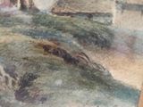 a picture of a painting of a man and a dog in the woods