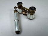 pair of antique brass plated brass and marbled glass binoculars