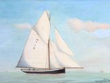 une peinture à l'huile représentant un voilier en pleine mer par une journée ensoleillée