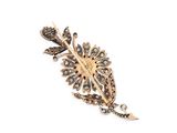 a close up of a brooch with a feather on it
