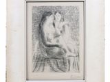 un dessin représentant une femme assise sur une chaise, dans un cadre blanc