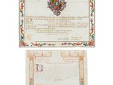 two pieces of paper with a coat of arms on it